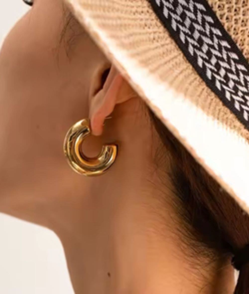Nude Rose Stainless Steel 18K Gold Plated Vintage Chunky Hoop Earrings #E-446, ACCESSORIES JEWELRY FASHION - Cloré Beauty