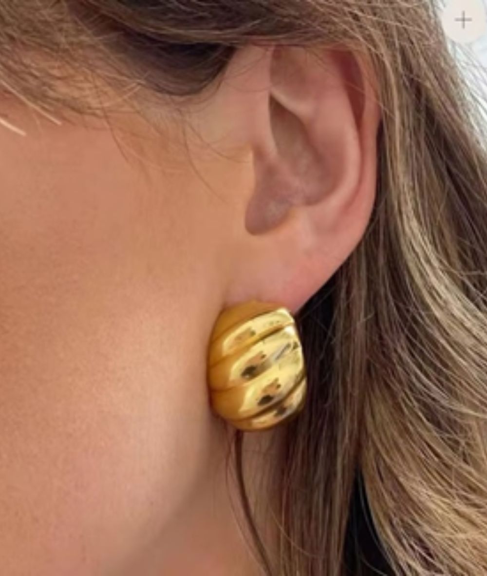 Nude Rose Stainless Steel 18K Gold/P Twisted Croissant Stud Earrings #E-451, ACCESSORIES JEWELRY FASHION - Cloré Beauty