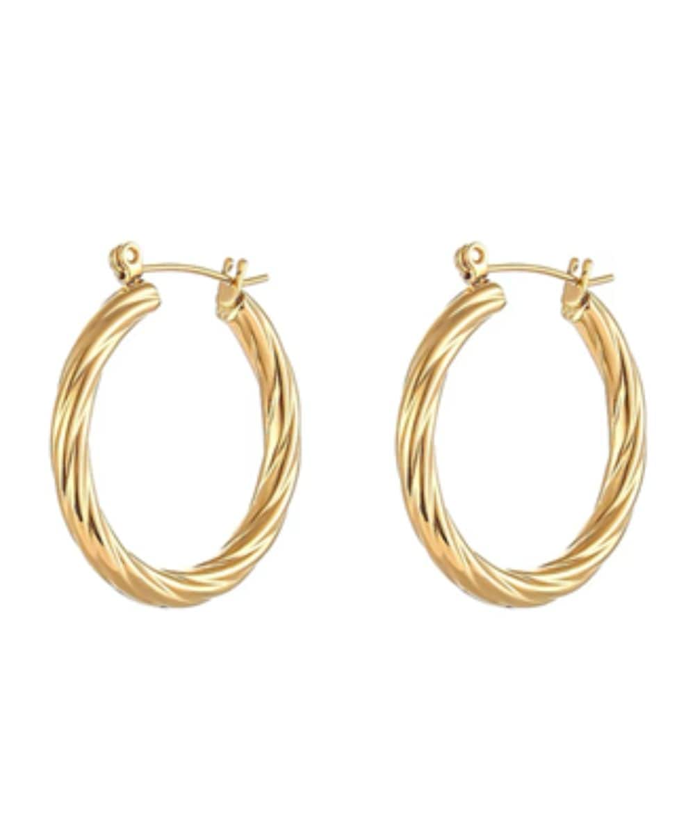 Nude Rose Stainless Steel 18K Gold Plated Double Twisted Hoop Earrings #E-452