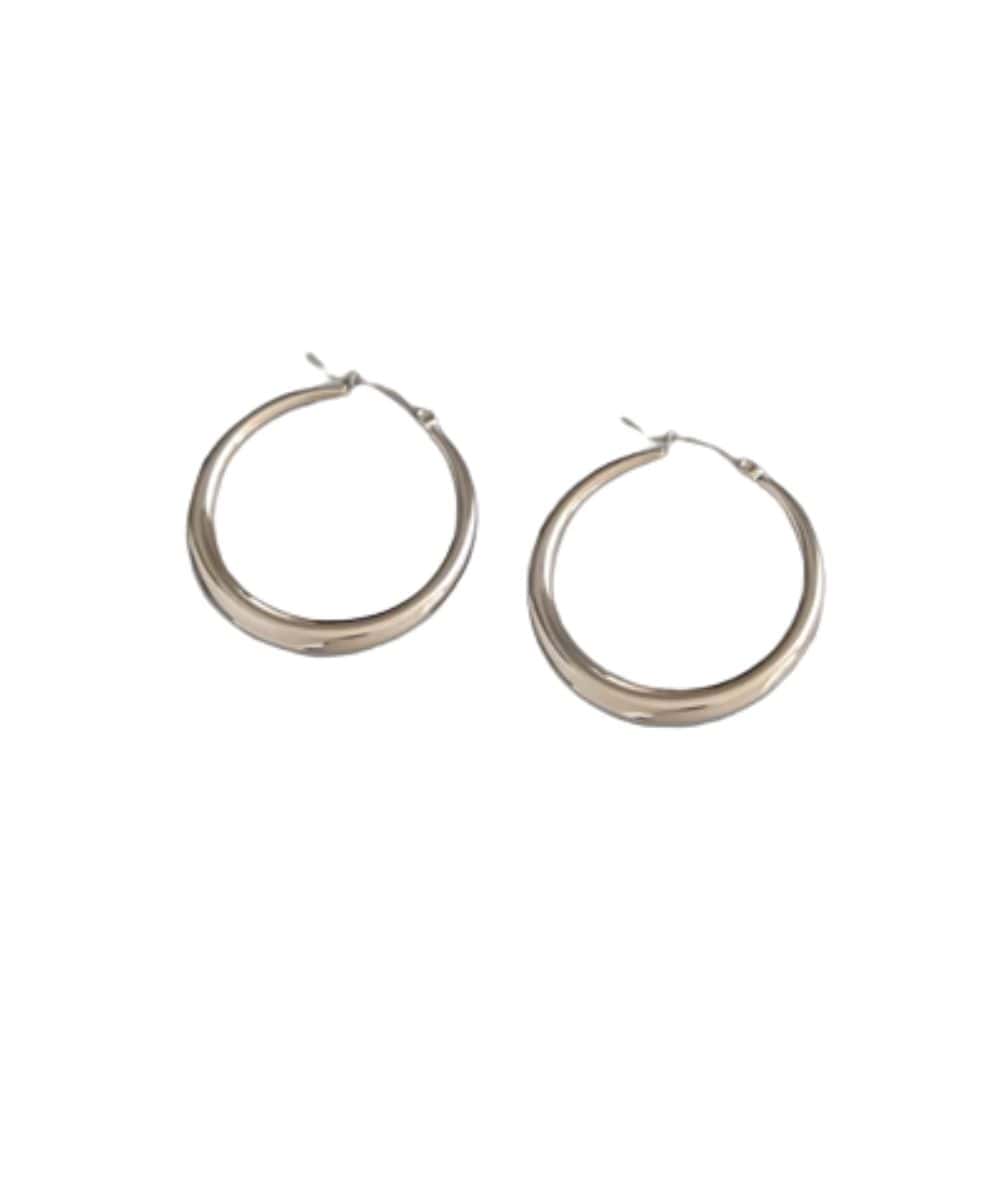 Nude Rose Stainless Steel Silver 36Mm Hollow Hoop Earrings #E-454