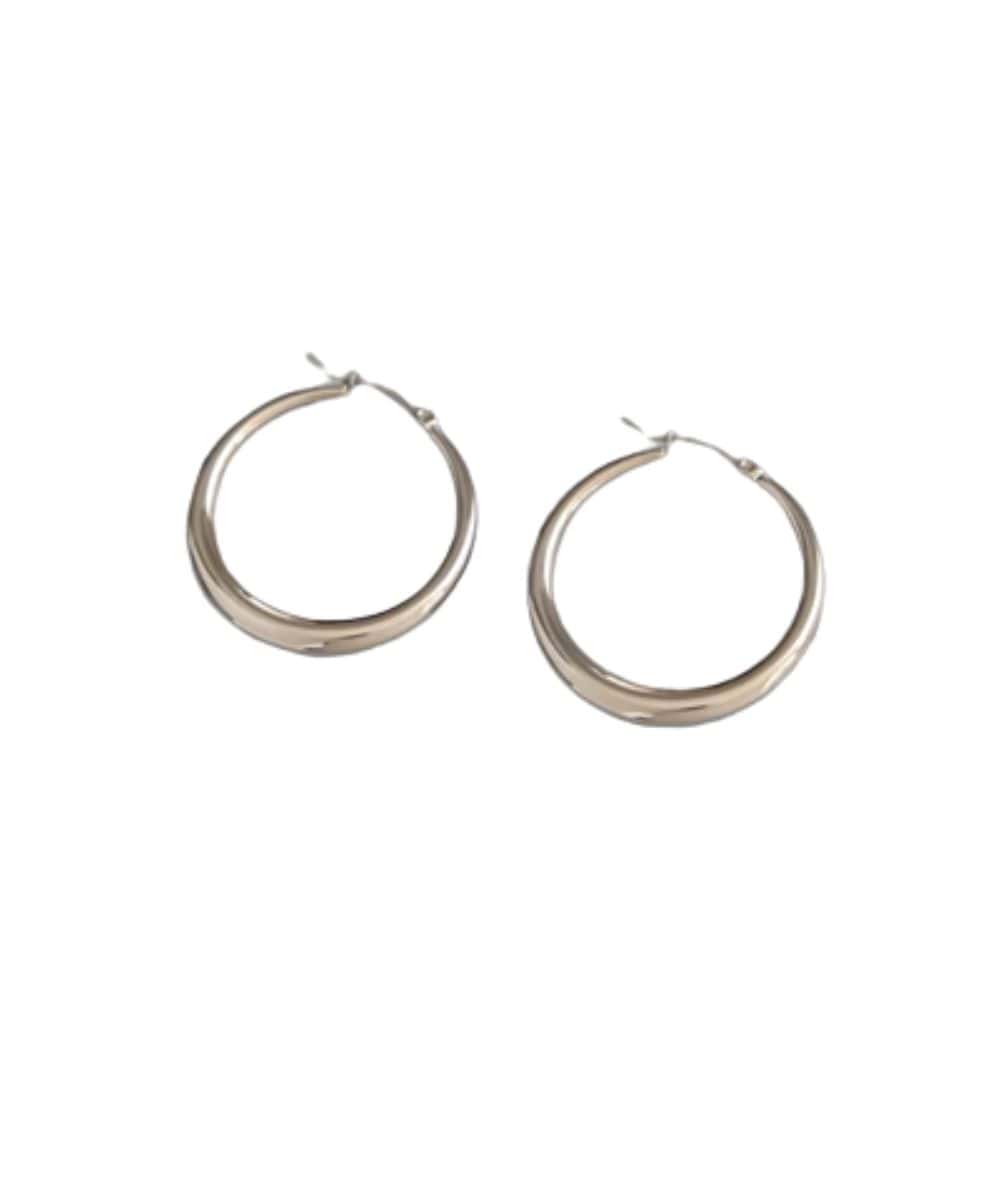 Nude Rose Stainless Steel Silver 36Mm Hollow Hoop Earrings #E-454, ACCESSORIES JEWELRY FASHION - Cloré Beauty
