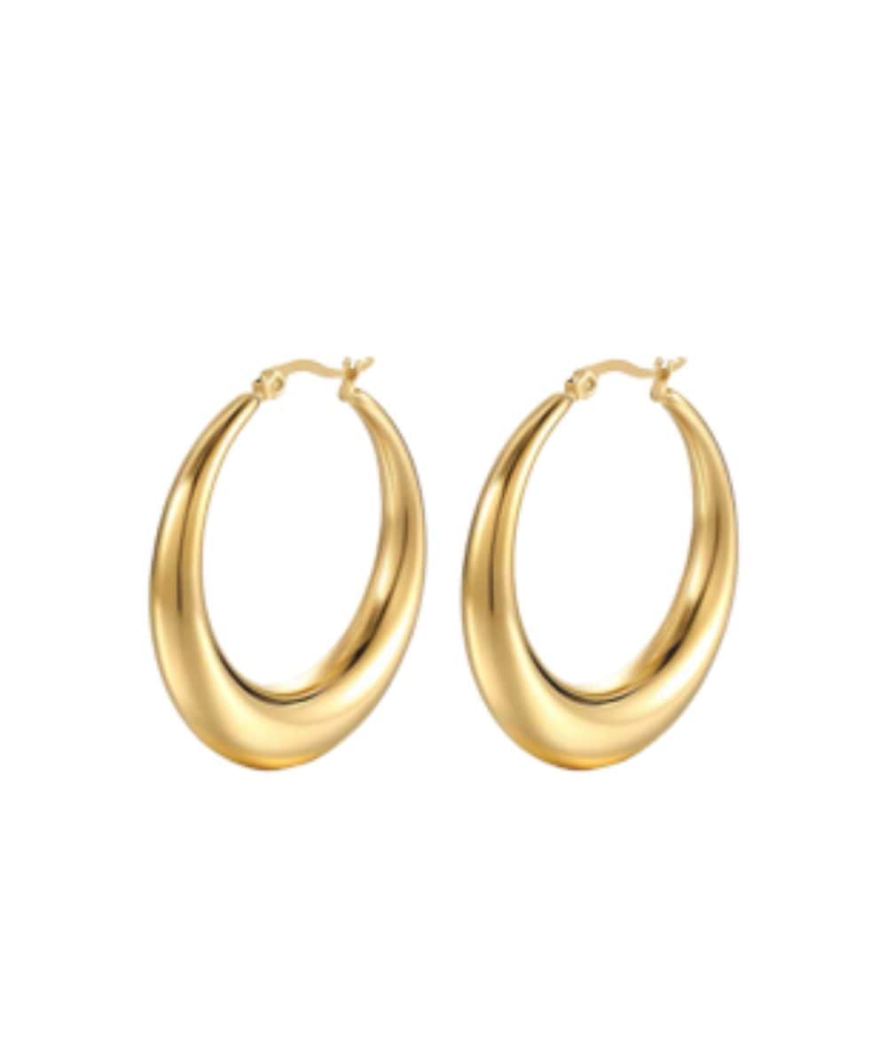 Nude Rose Stainless Steel 18K Gold Plated 40Mm Hollow Hoop Earrings #E-455