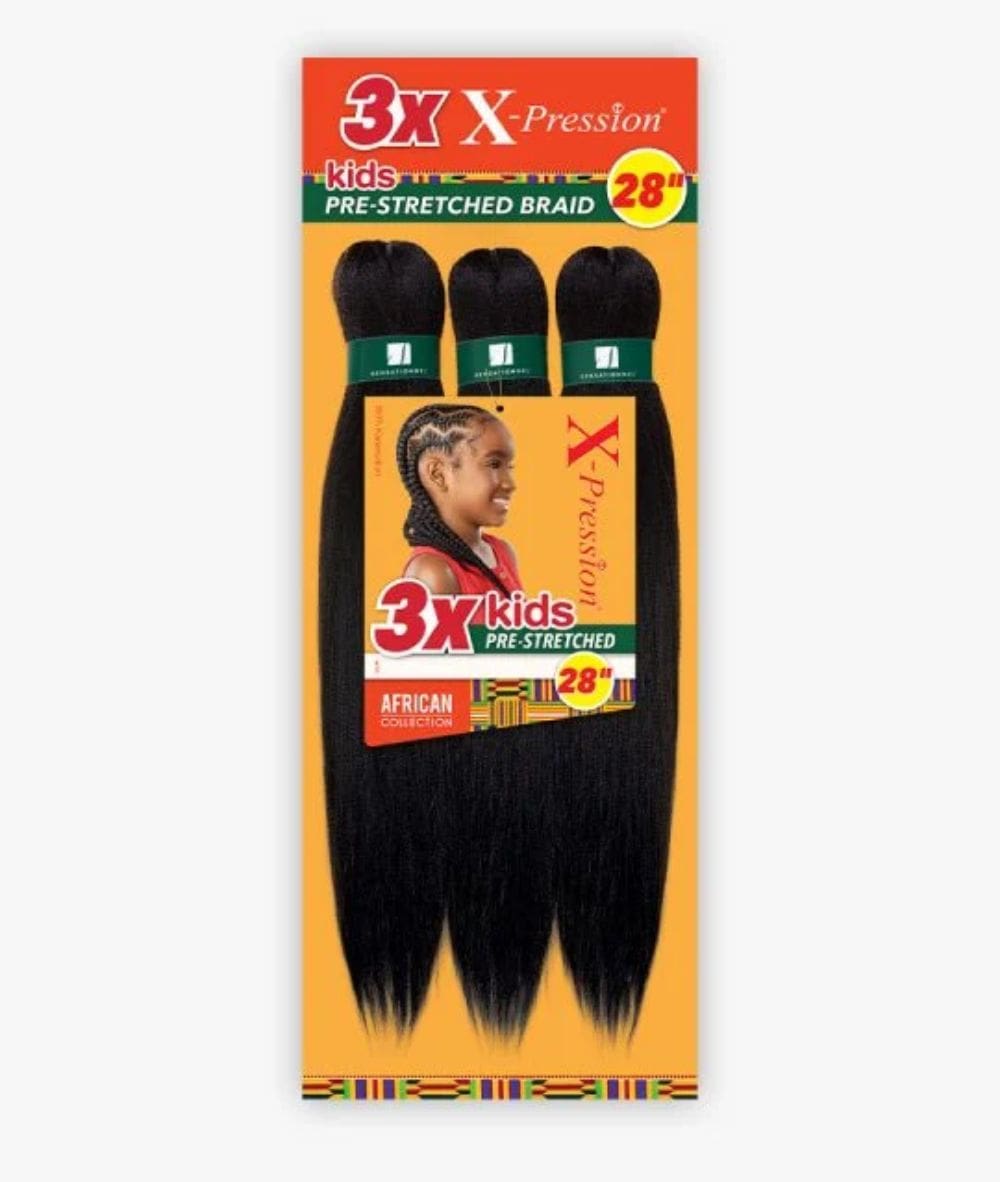 African Collection X-Pression 3X Kids Pre-Stretched Braid 28"