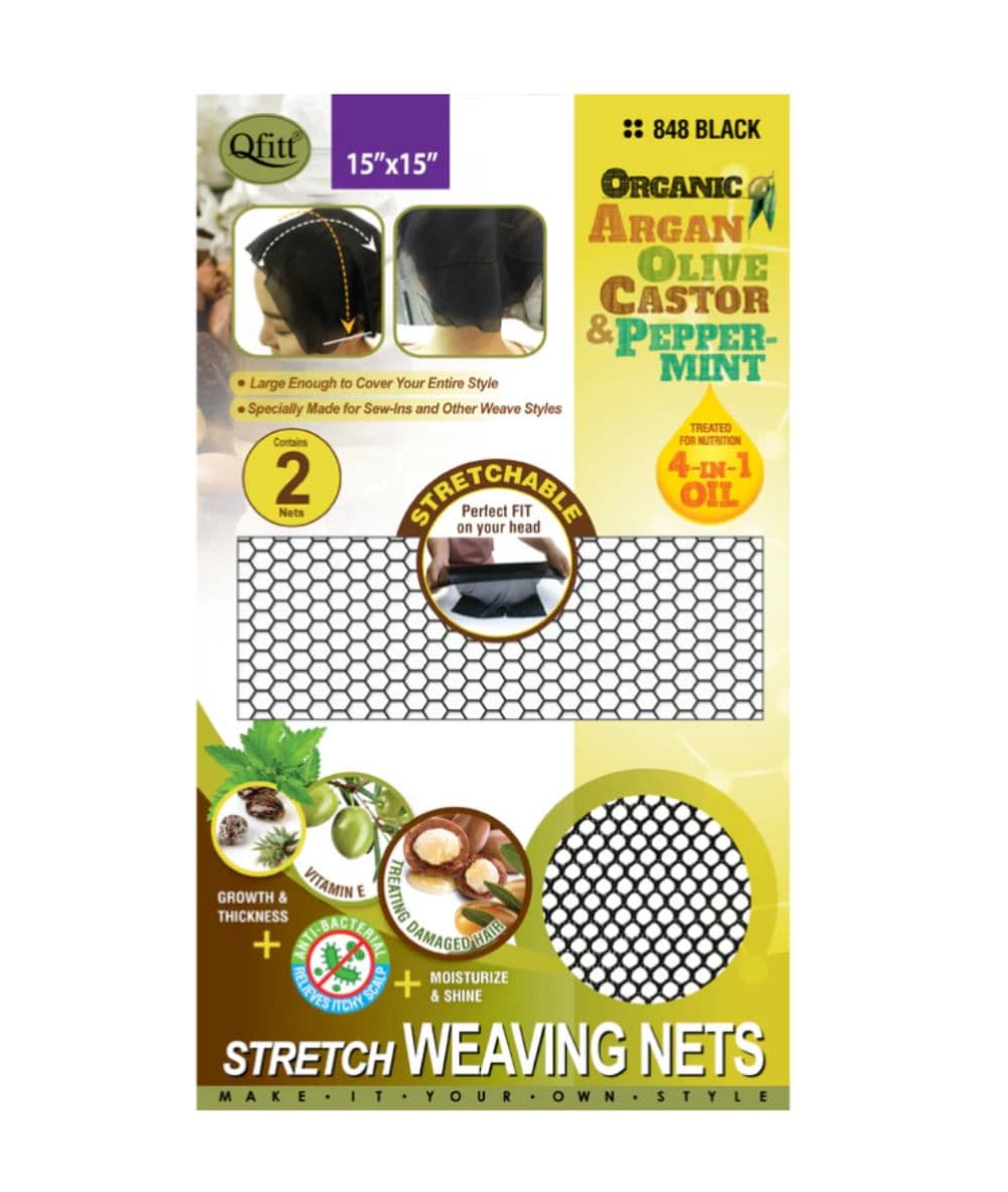 M&M Qfitt Organic Argan & Shea Butter + Olive Oil Stretch Weaving Nets Black #848, Accessory - Cloré Beauty