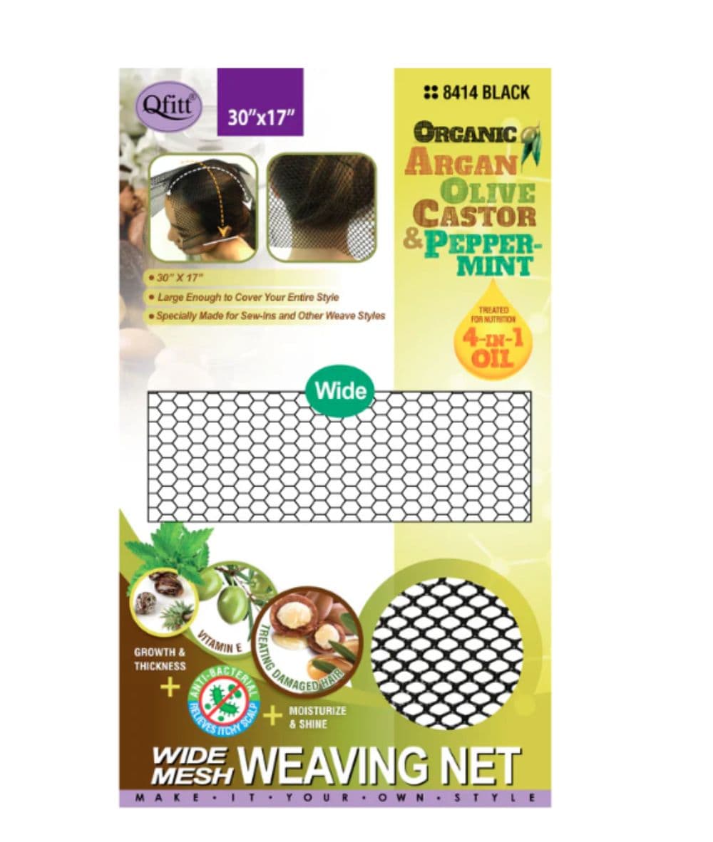 M&M Qfitt Organic Argan & Shea Butter + Olive Oil Wide Mesh Weaving Nets Black #8414, Accessory - Cloré Beauty
