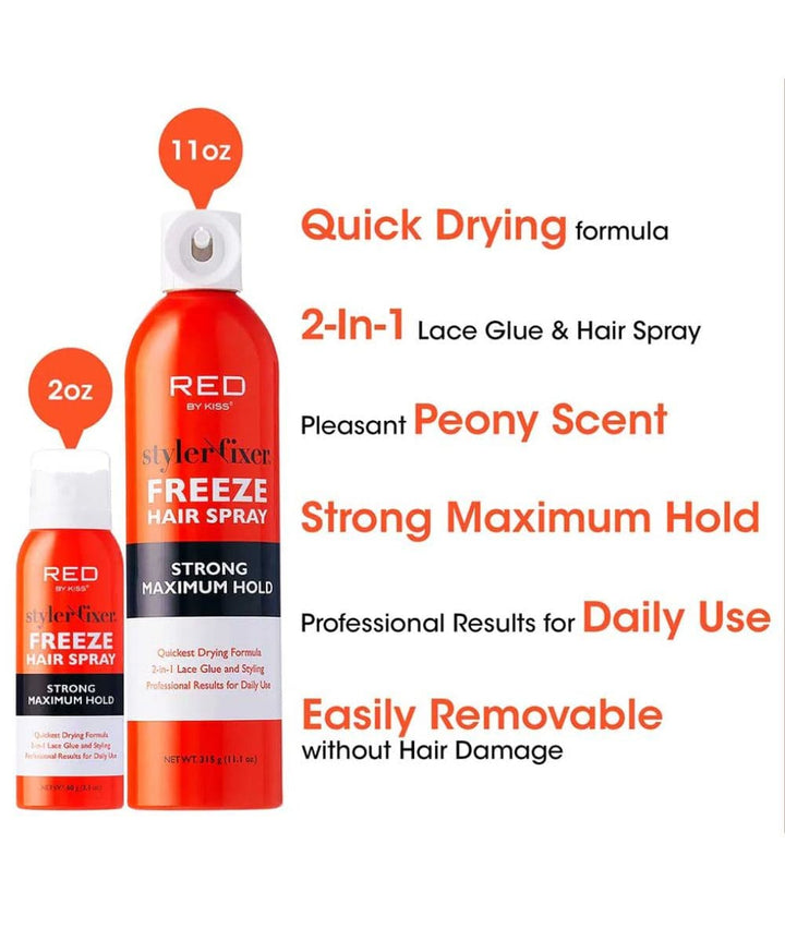 Red By Kiss Styler Fixer Freeze Hair Spray Strong Maximum Hold 11oz