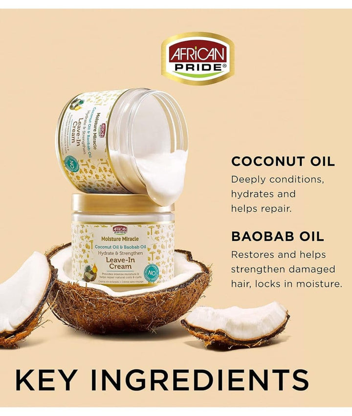 African Pride Moisture Miracle Coconut Oil & Baobab Oil Leave-In Cream 15oz