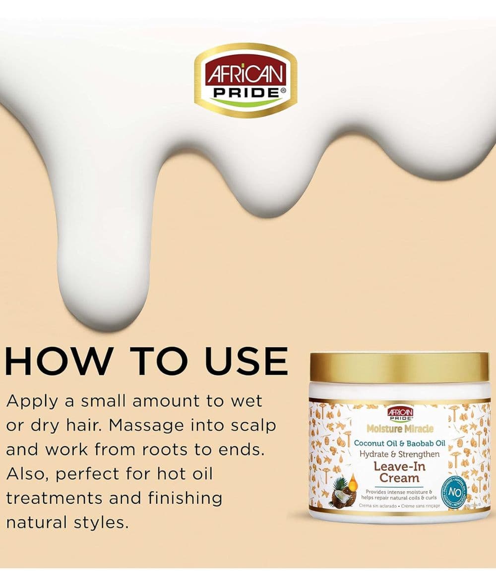 African Pride Moisture Miracle Coconut Oil & Baobab Oil Leave-In Cream 15oz