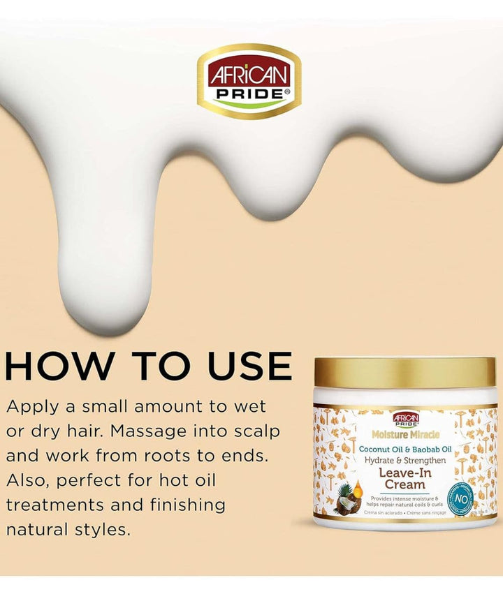 African Pride Moisture Miracle Coconut Oil & Baobab Oil Leave-In Cream 15oz