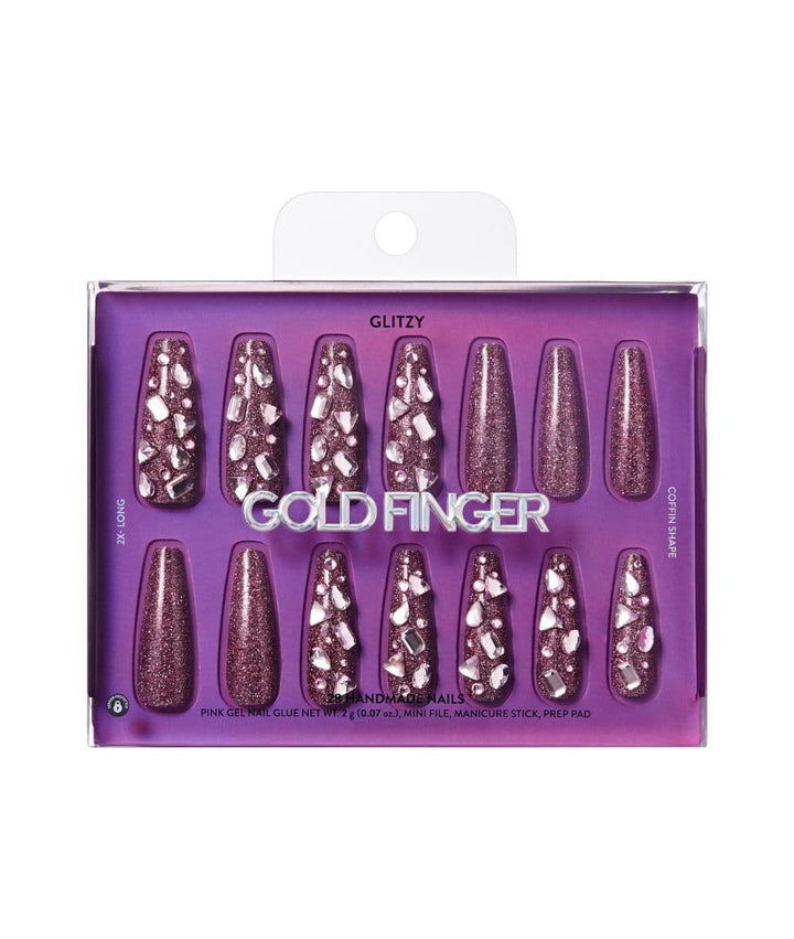 Gold Finger Glitzy Handmade Nails