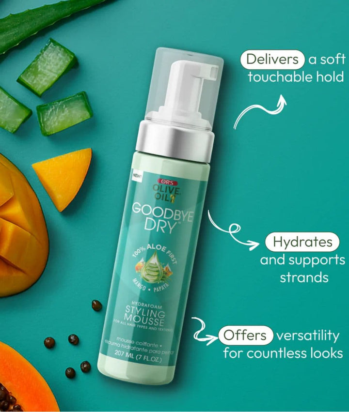 ORS Olive Oil Goodbye Dry Hydrafoam Styling Mousse 7oz, Hair Care - Cloré Beauty