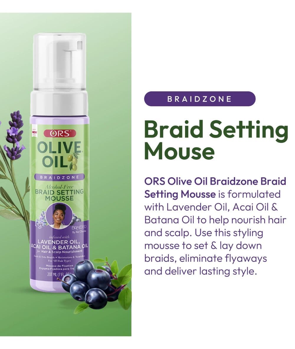 ORS Olive Oil Braidzone Braid Setting Mousse 7oz, Hair Care - Cloré Beauty