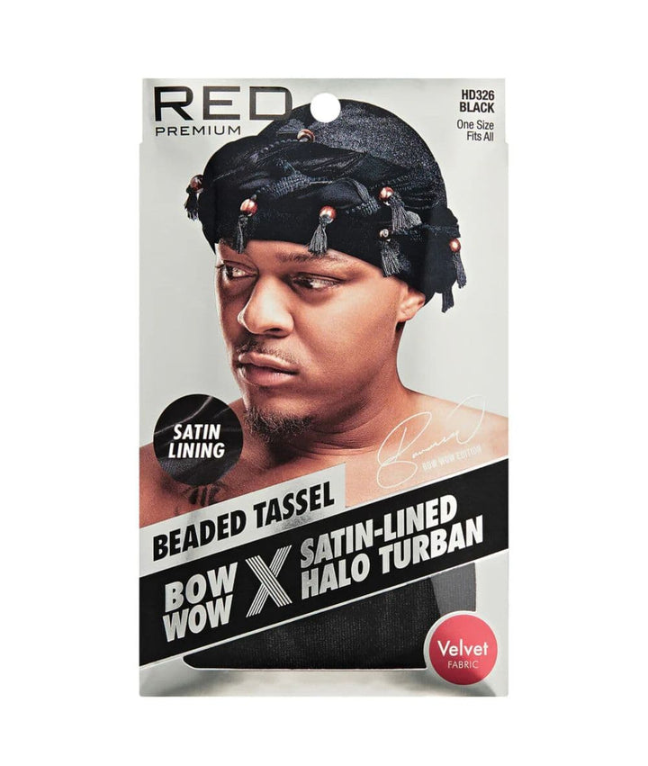 RED Satin Lined Tassel Halo Turban