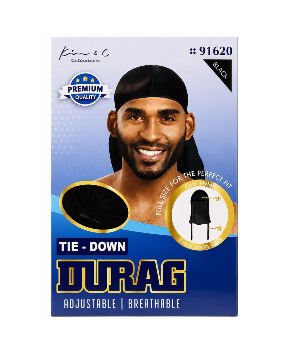 Kim&amp;C Satin Tie-Down Durag Black 