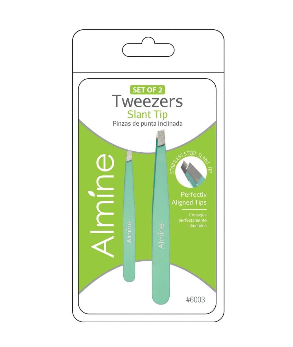Almine Slant Tip Tweezers With Rubber Coating 2PC [Green] 