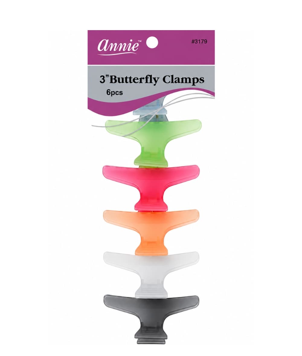 Annie 3In Butterfly Clips Assorted 6PCS 