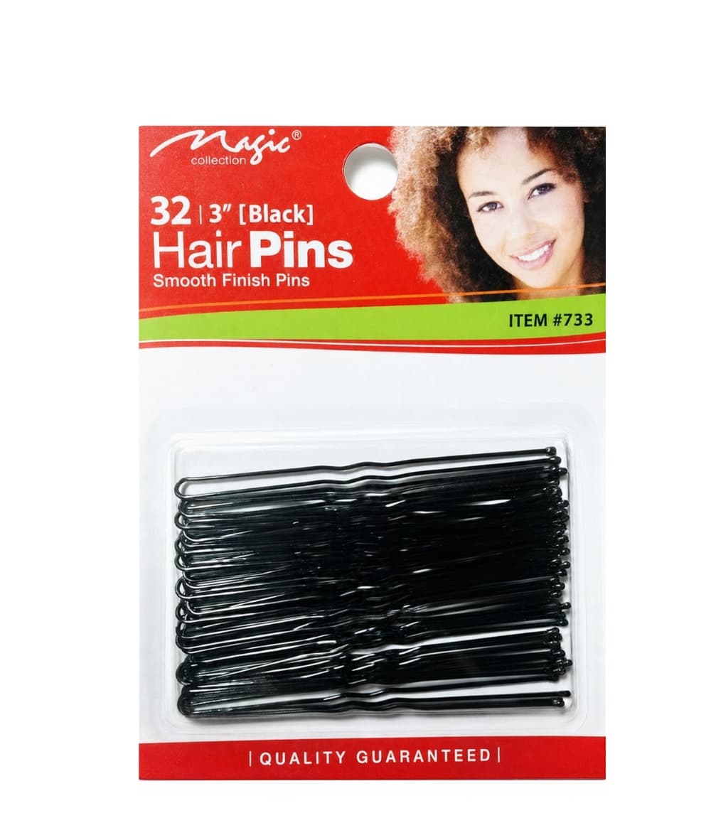 Magic Collection 32 Hair Pins 3" Smooth Finish Pins Black 