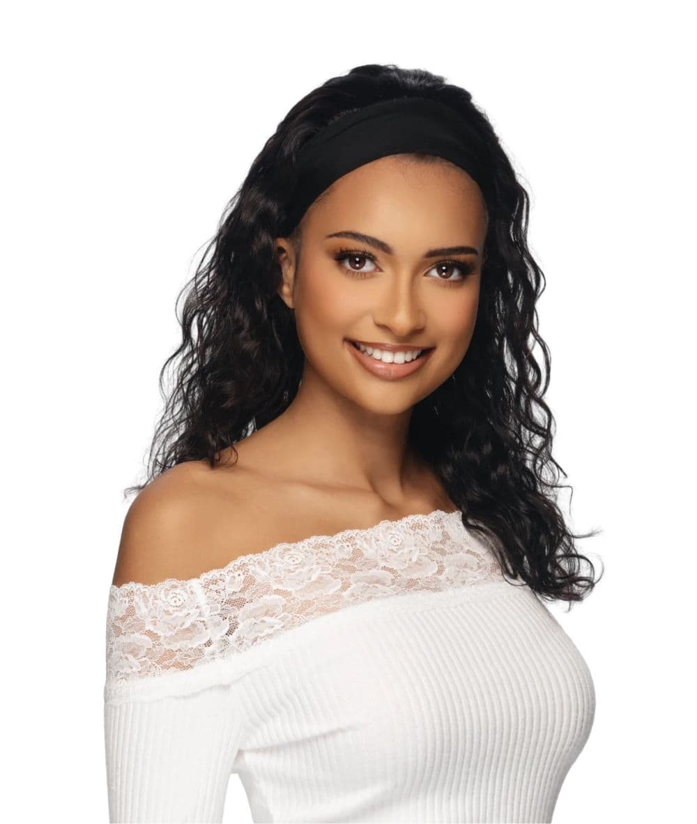 Vivica A Fox Black Rose Remi Human Hair Headband Wig Deep Curl 18"