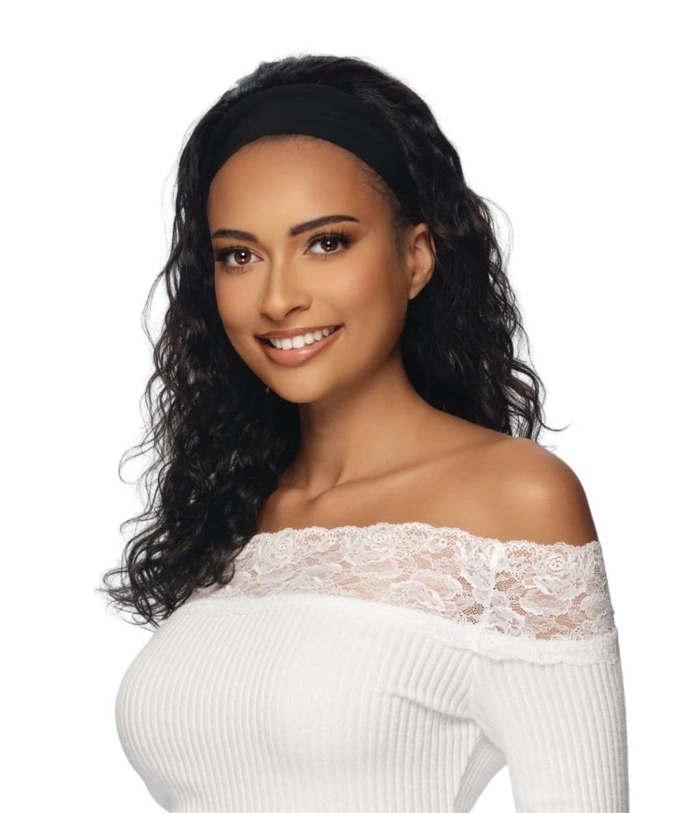 Vivica A Fox Black Rose Remi Human Hair Headband Wig Deep Curl 18"