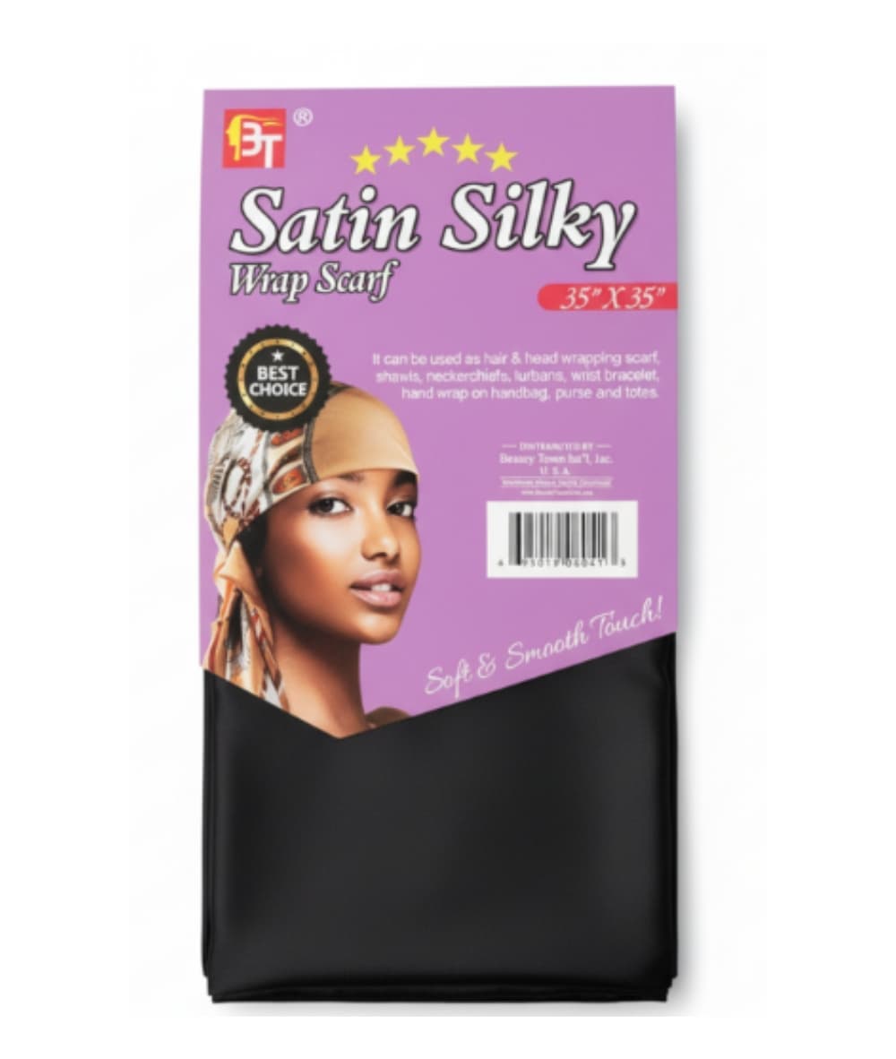 Beauty Town Silky Satin Scarf 35X35" [BLACK] 