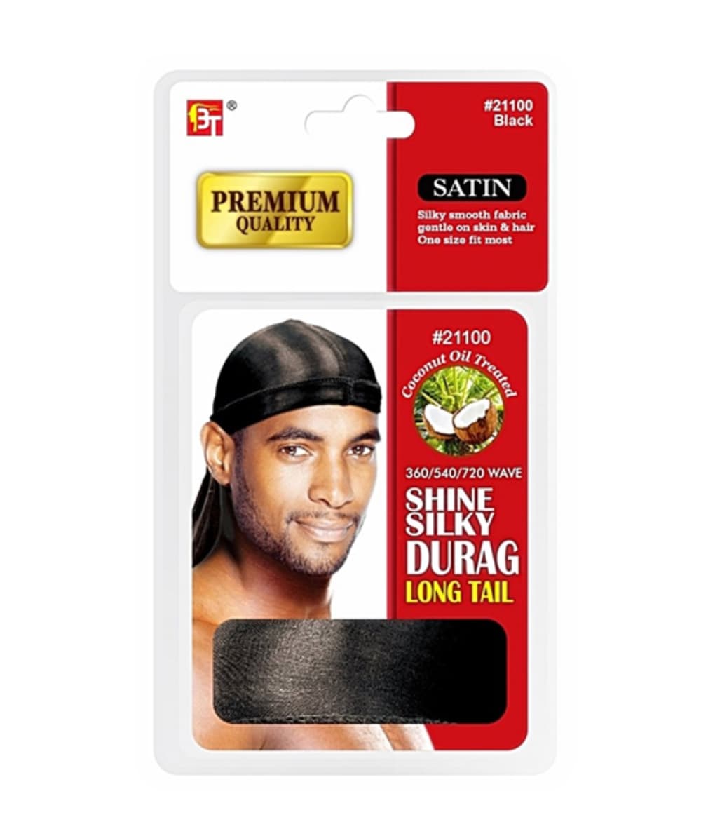 Beauty Town Coconut Oil Treated Shine Silky Durag With Long Tail [Black] 