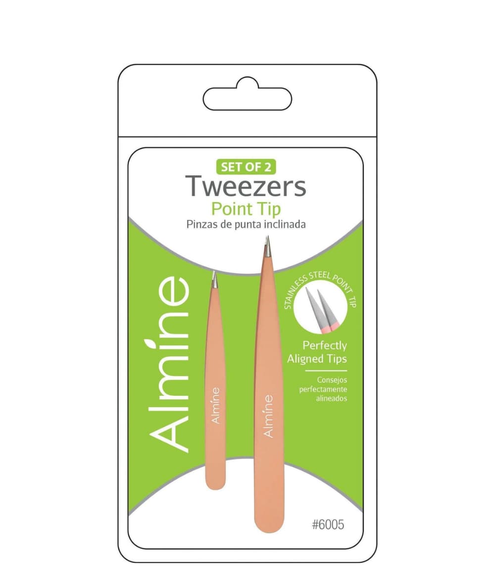 Almine Tweezers Point Tip With Rubber Coating 2PCS [Peach] #6005, Cosmetics - Cloré Beauty