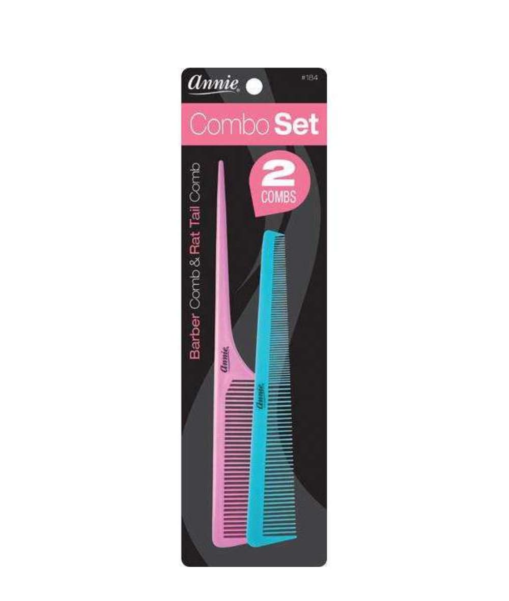 Annie 2PC Comb Set Barber Comb&Rat Tail Comb [Assorted] #184, Hair Tools - Cloré Beauty