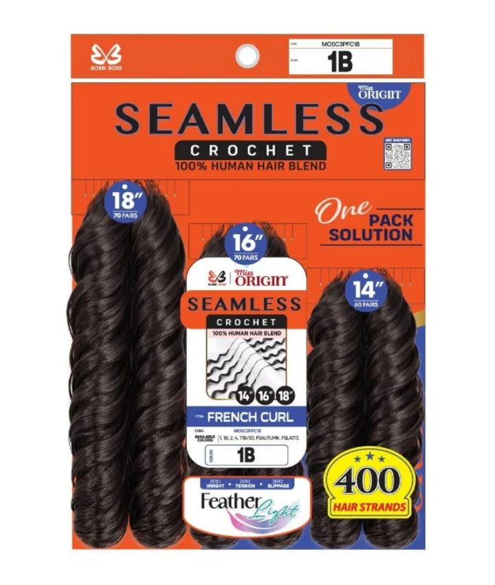 Bobbi Boss Origin Seamless 3X Human Hair Blend Crochet French Curl 14"16"18"
