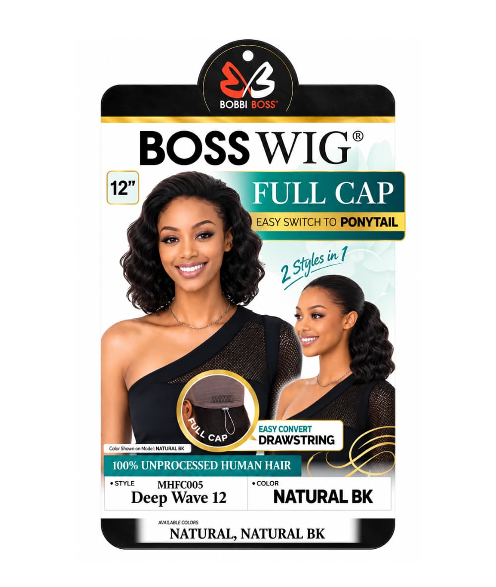 Bobbi Boss Unprocessed Human Hair Boss Wig Full Cap 2-in-1 Deep Wave 12"