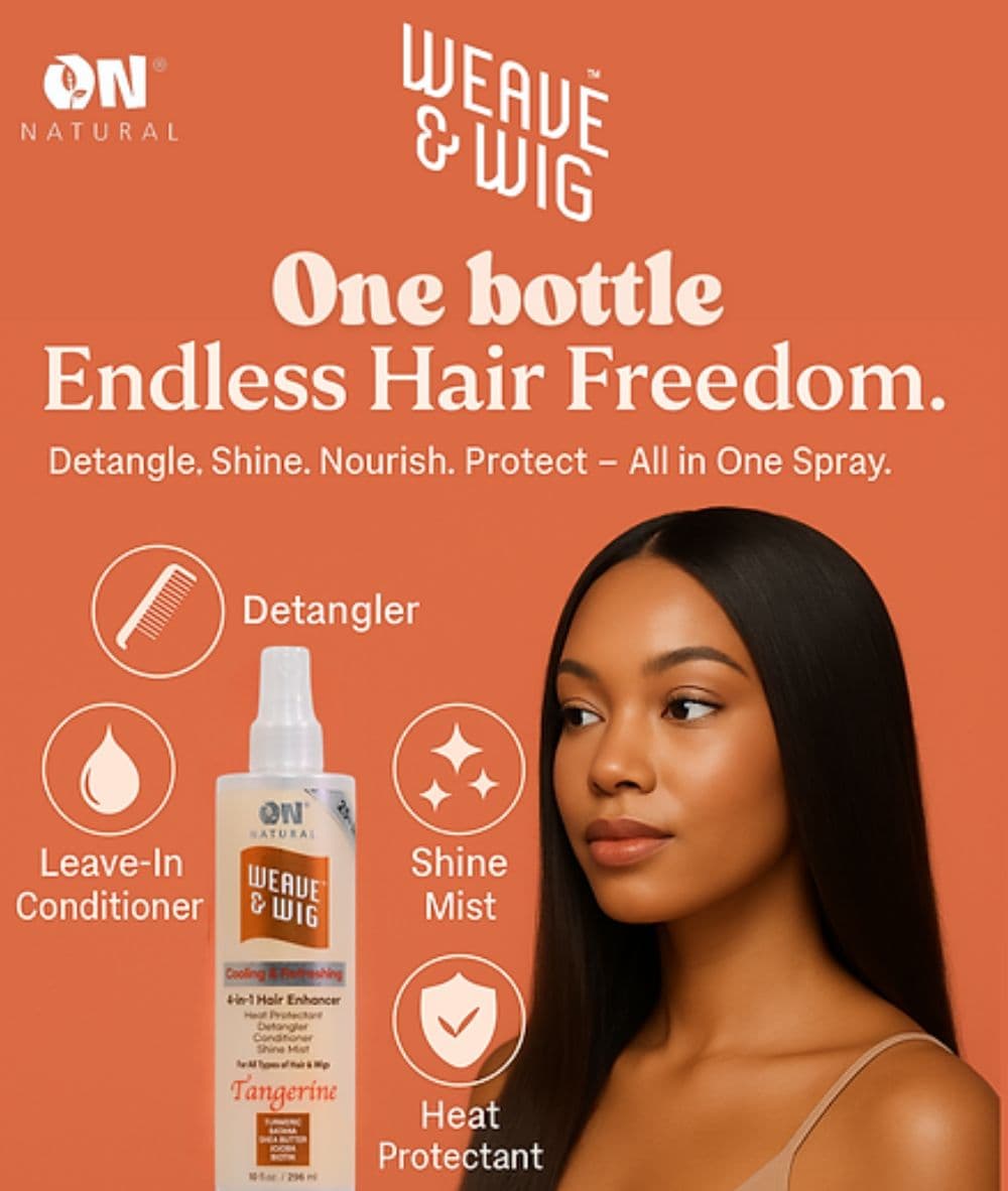 On Natural Weave &amp; Wig 4 In 1 Hair Enhancer Heat Protectant Detangler –Tangerine 3.38oz