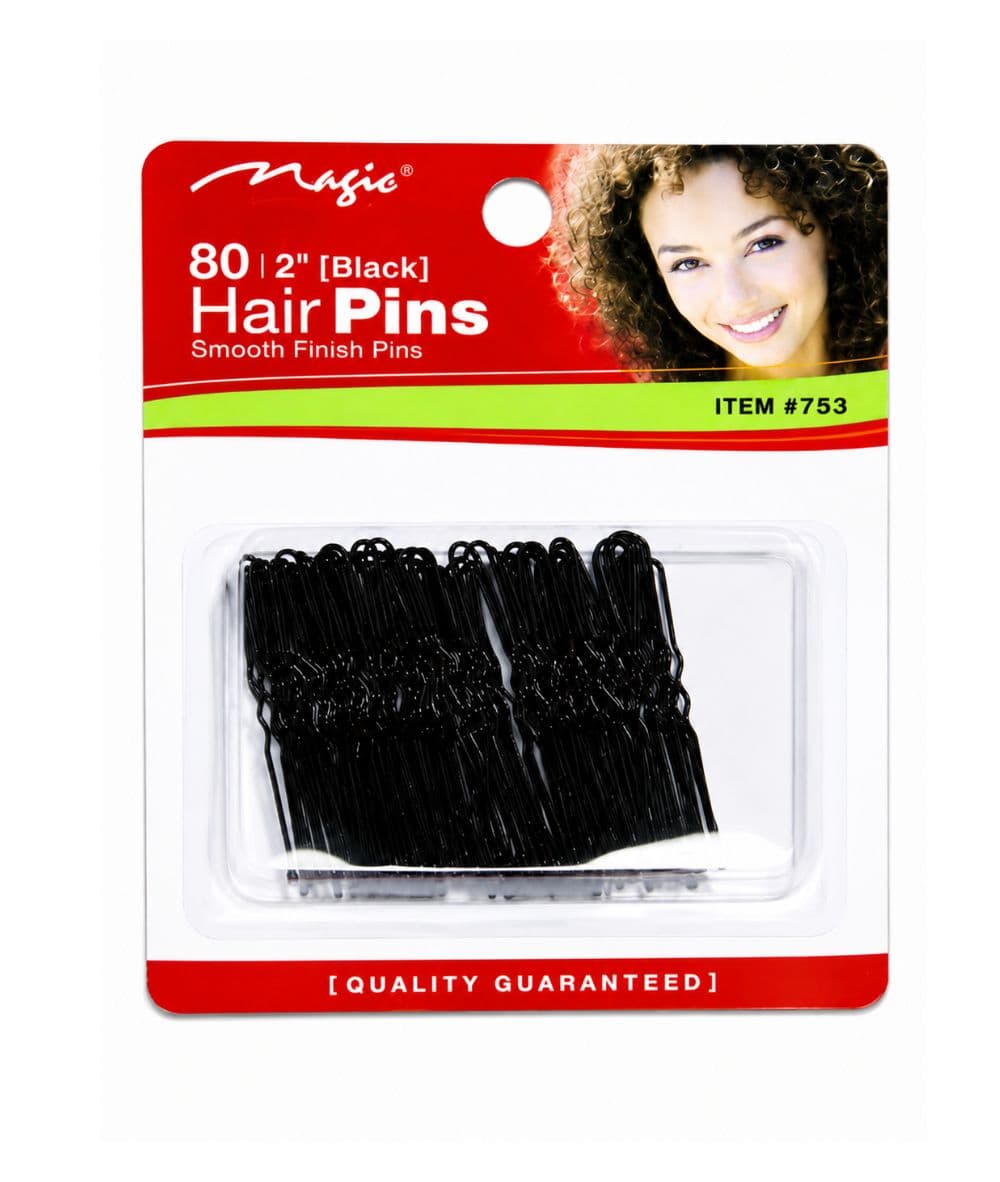 Magic Collection 80 Hair Pins 2" Smooth Finish Pins Black 