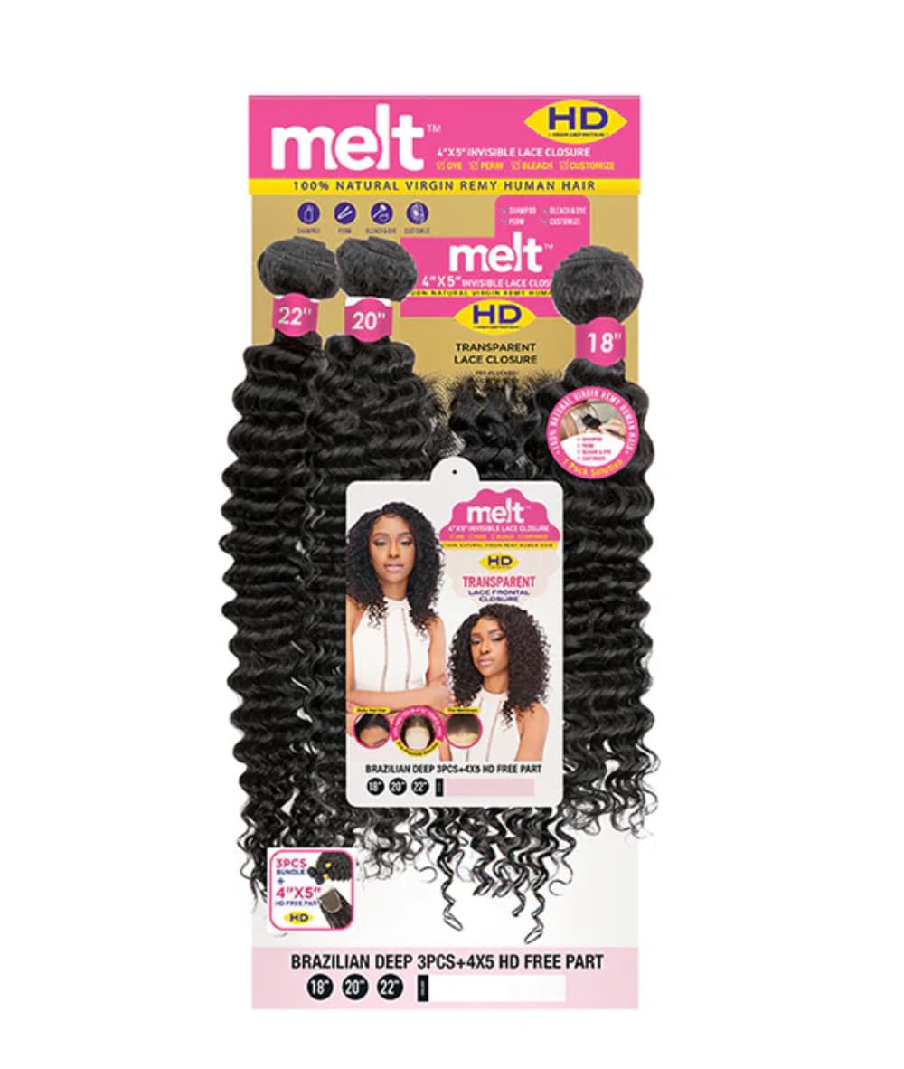 Janet Melt 100% Virgin Hair 3Pcs+4X5 Free Part Lace Closure - Brazilian Deep
