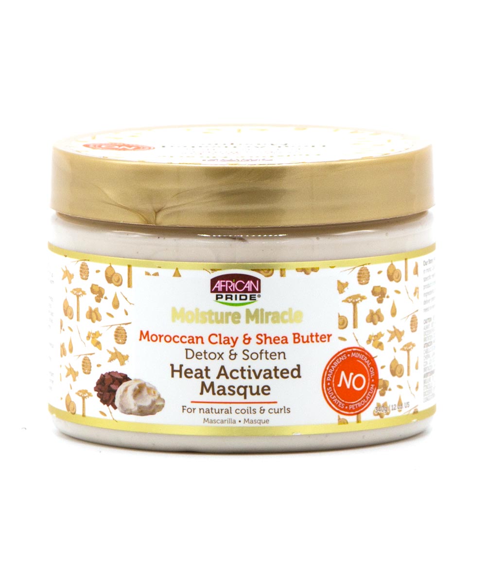 African Pride Moisture Miracle Moroccan Clay&Shea Butter Heat Activated Masque 12oz, Hair Care - Cloré Beauty