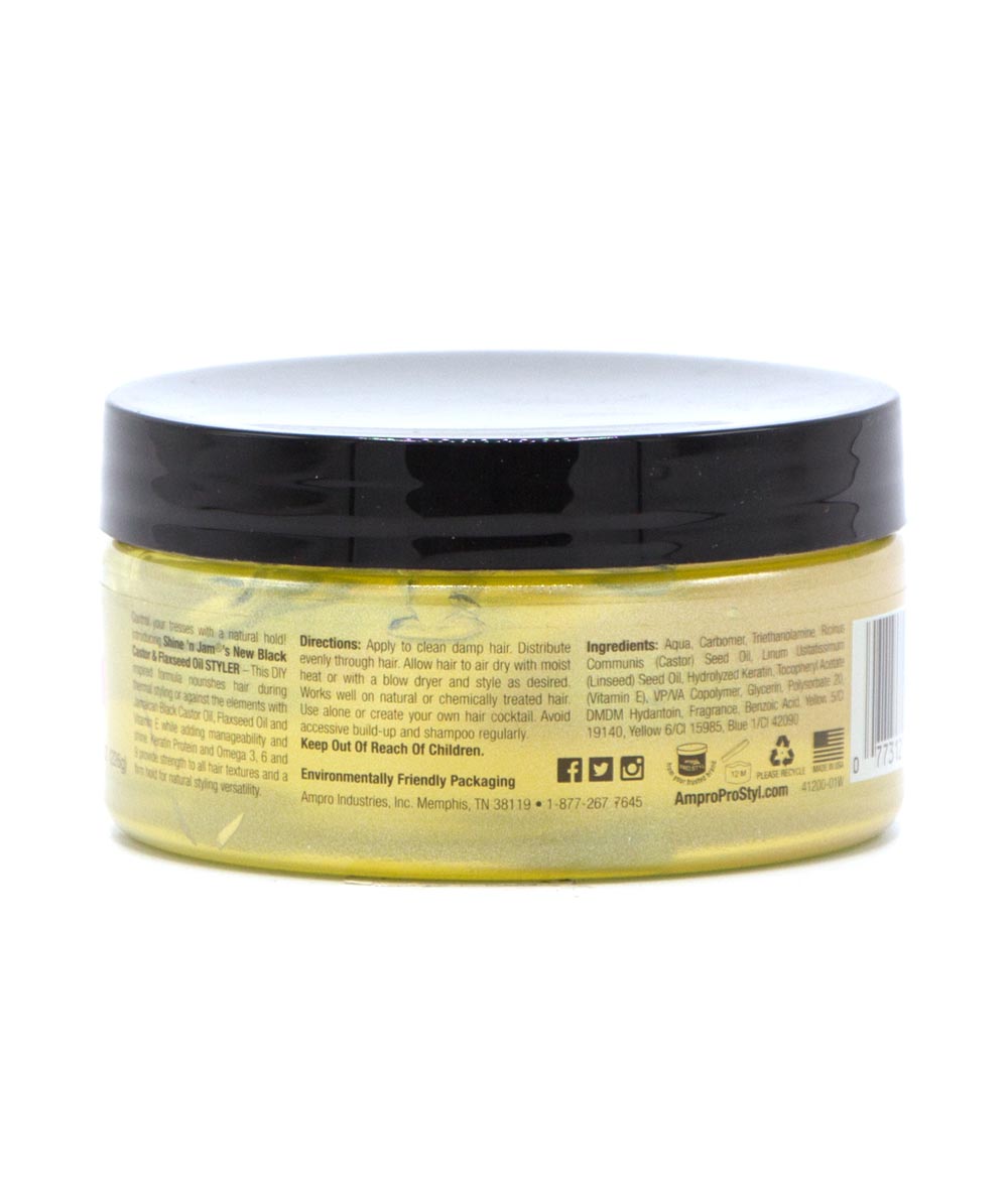 Ampro Shine N Jam Black Castor And Flaxseed Oil Styler 8oz, HAIR CARE - Cloré Beauty