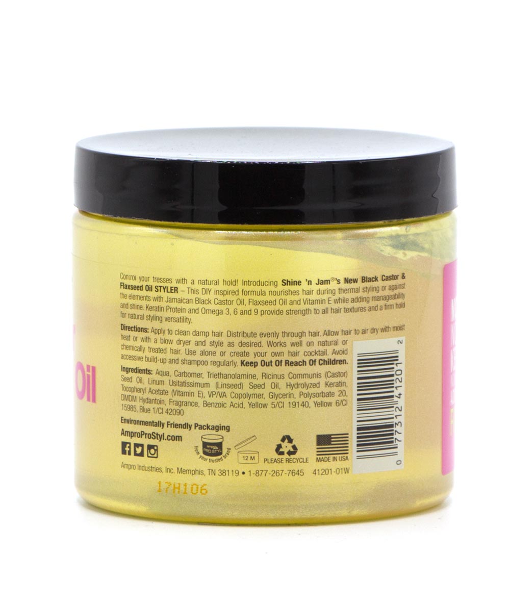 Ampro Shine N Jam Black Castor & Flaxseed Oil Styler 16oz, HAIR CARE - Cloré Beauty
