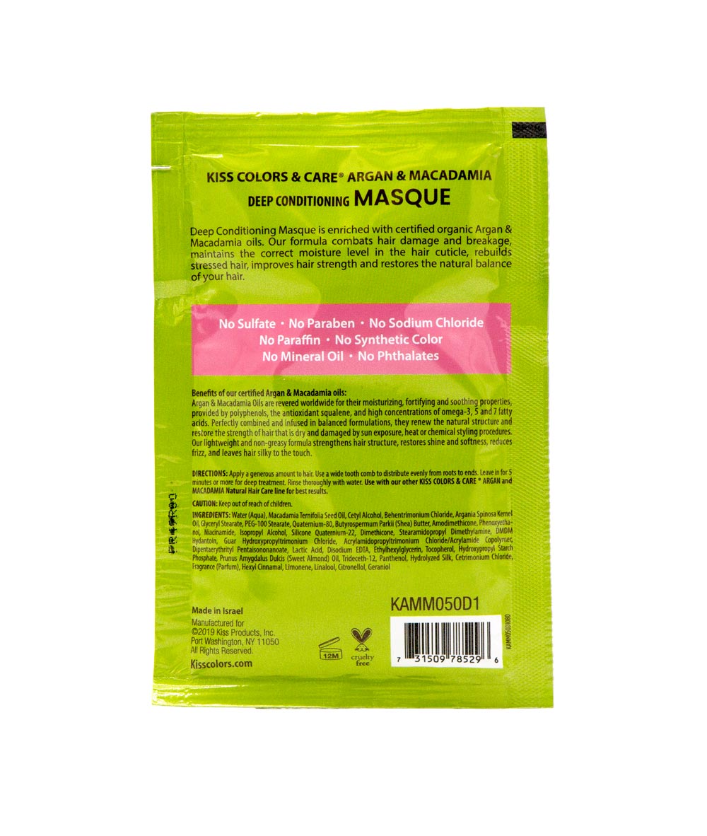 Kiss Colors&Care Argan&Macadamia Deep Conditioning Masque 1.75Oz, HAIR CARE - Cloré Beauty
