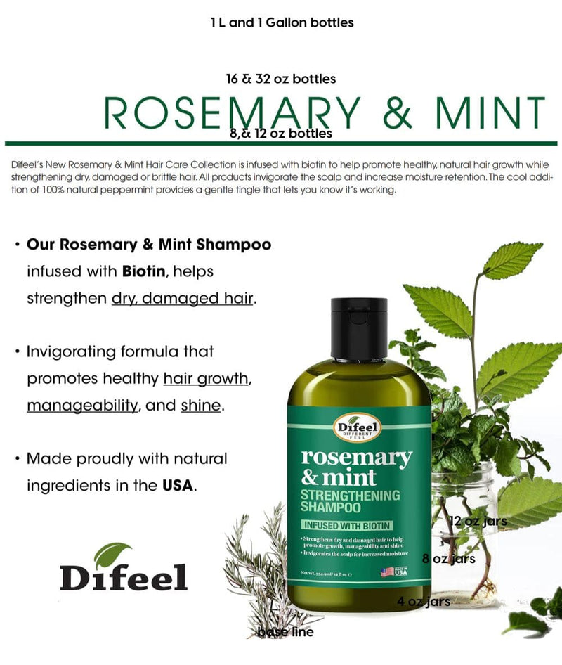Difeel Rosemary & Mint Strengthening Shampoo 12Oz
