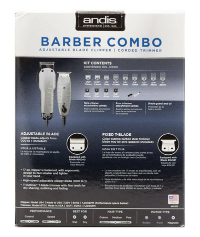 Andis Barber Combo Adjustable Blade Clipper, Corded Trimmer #66325