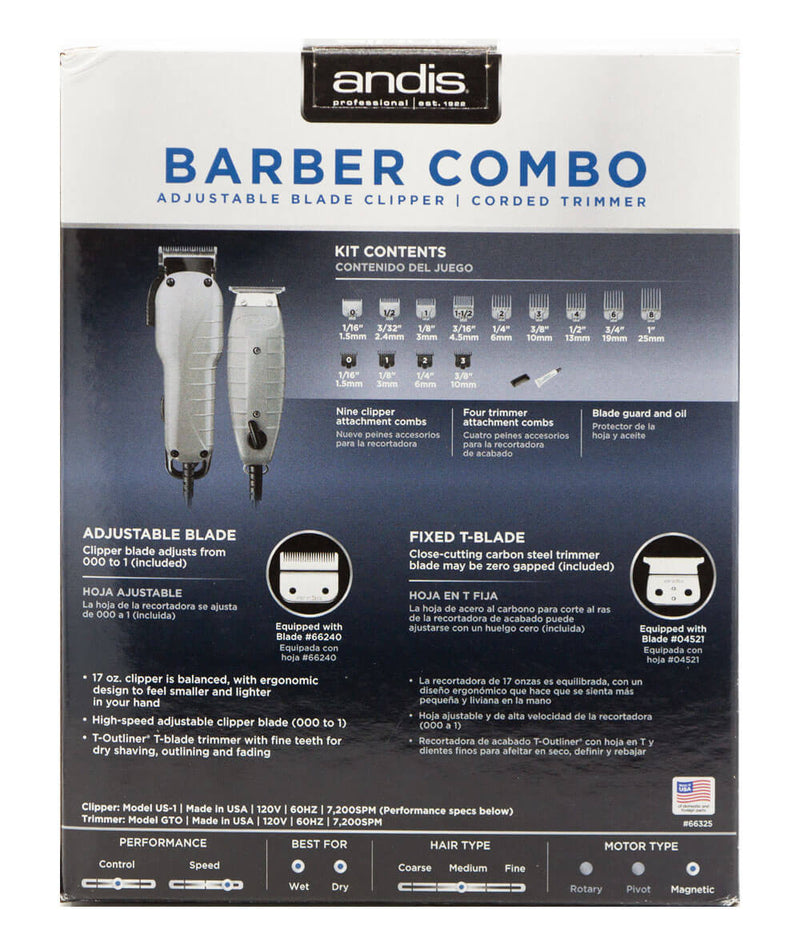 Andis Barber Combo Adjustable Blade Clipper, Corded Trimmer 