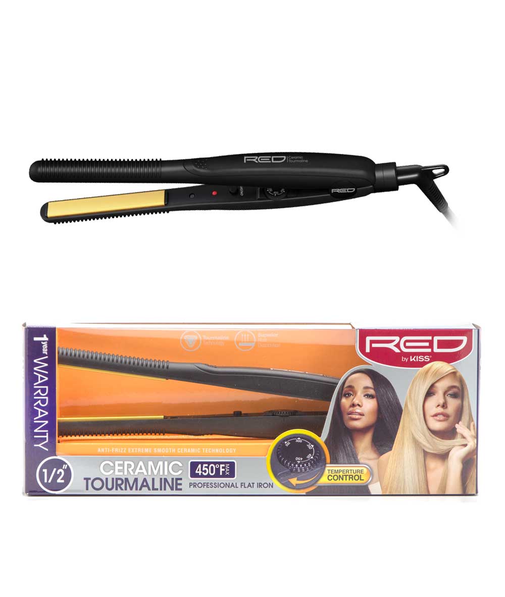 Red By Kiss Ceramic Tourmaline Professional Flat Iron 450F [Temperature Control] 1/2 inch #Fi050T, HAIR STYLING TOOLS - Cloré Beauty
