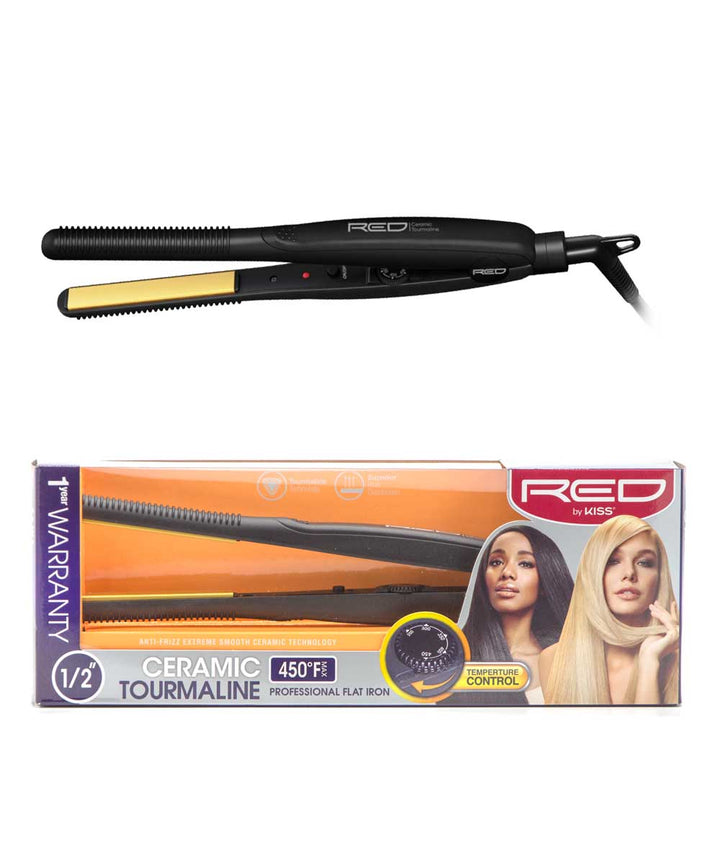 Red By Kiss Ceramic Tourmaline Professional Flat Iron 450F [Temperature Control] 1/2" #Fi050T