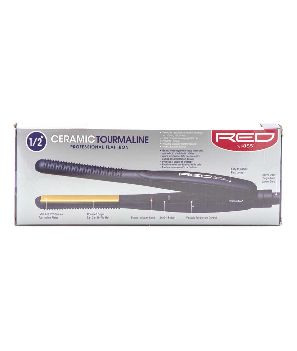 Red By Kiss Ceramic Tourmaline Professional Flat Iron 450F [Temperature Control] 1/2 inch #Fi050T, HAIR STYLING TOOLS - Cloré Beauty
