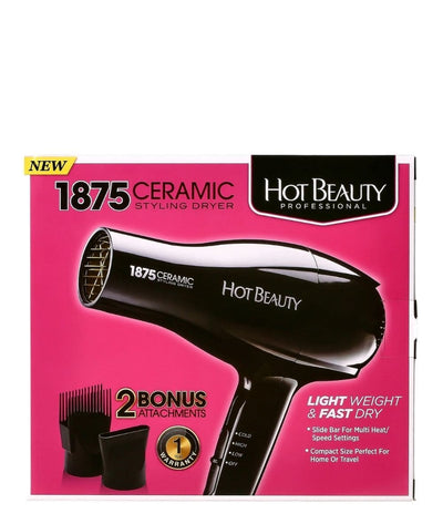 Hot Beauty Styling Dryer 1875 Ceramic With Bonus 2 Attachments #Hbd01