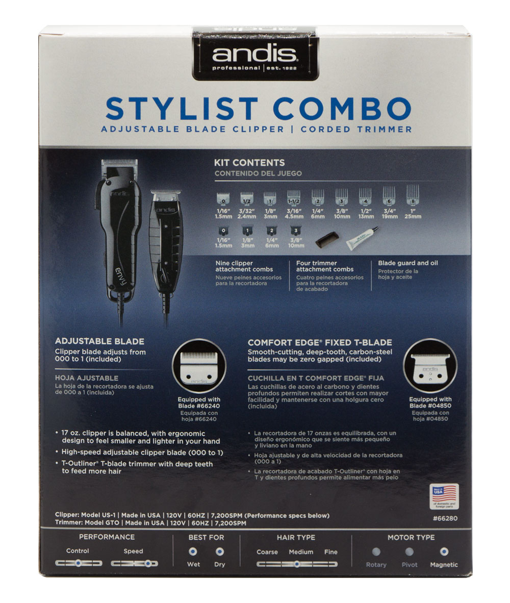 Andis Stylist Combo Adjustable Blade Clipper, Corded Trimmer #66280