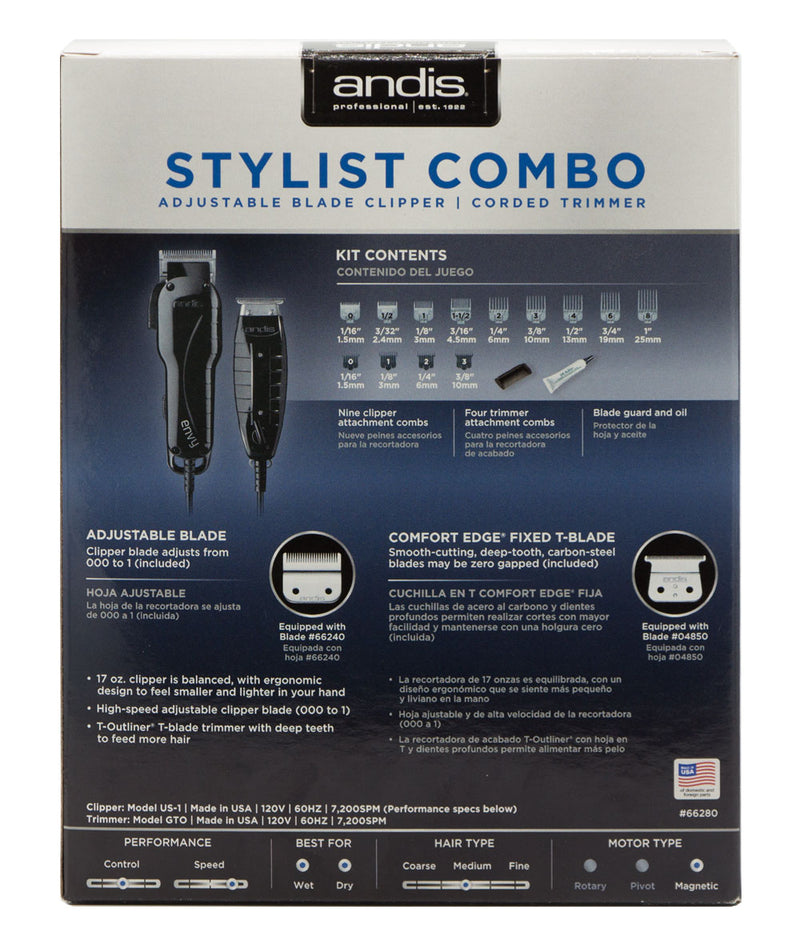 Andis Stylist Combo Adjustable Blade Clipper, Corded Trimmer 