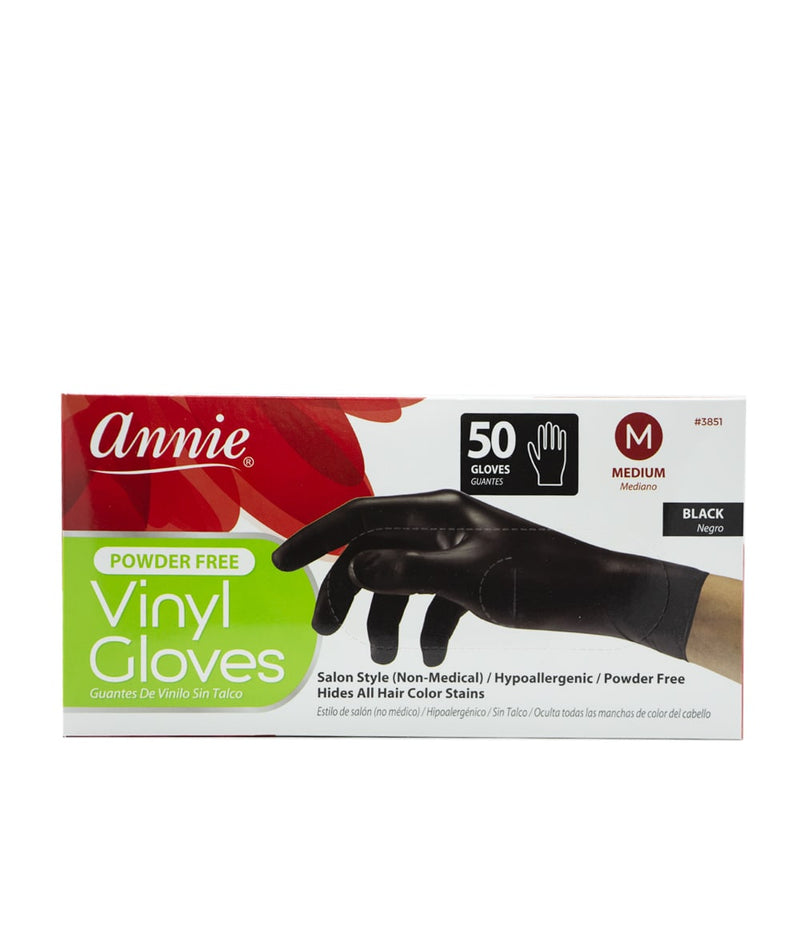 Annie Disposable Vinyl Gloves Black [Medium] 50PCS 