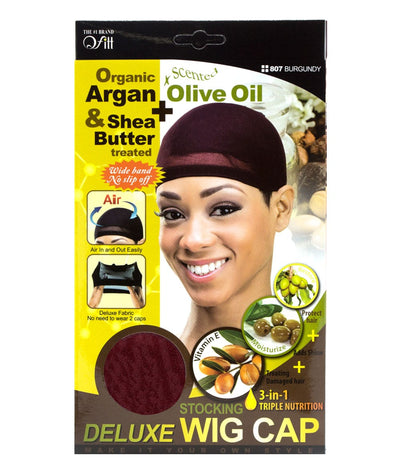 M&M Qfitt Organic Argan & Shea Butter + Olive Oil Deluxe Stocking Wig Cap #807-Burgundy