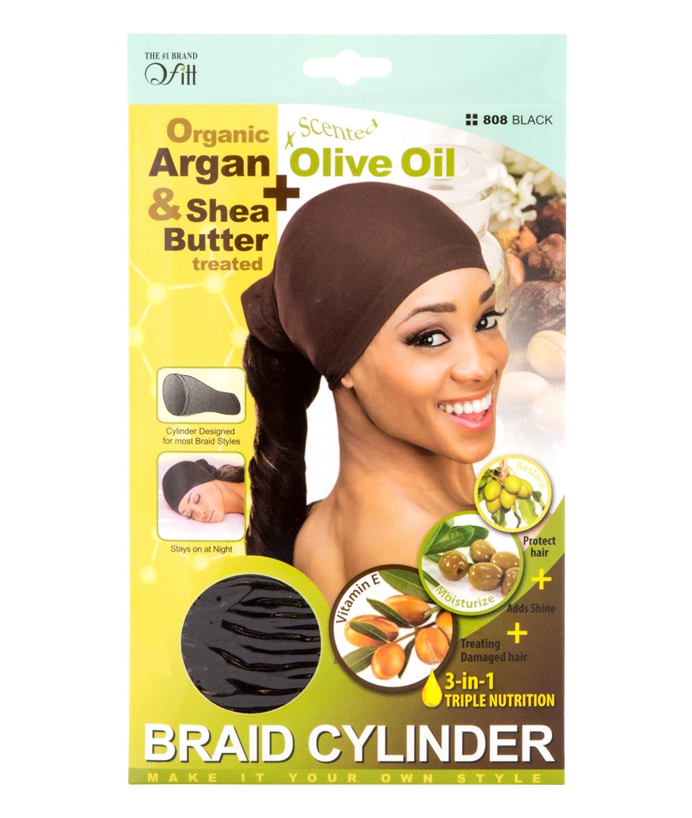 M&M Qfitt Organic Argan & Shea Butter + Olive Oil Braid Cylinder Black #808, Accessory - Cloré Beauty