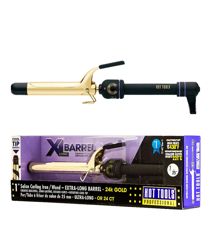Hot Tools Salon Curling Iron/Wand - Extra-Long Barrel 24K Gold 1" 