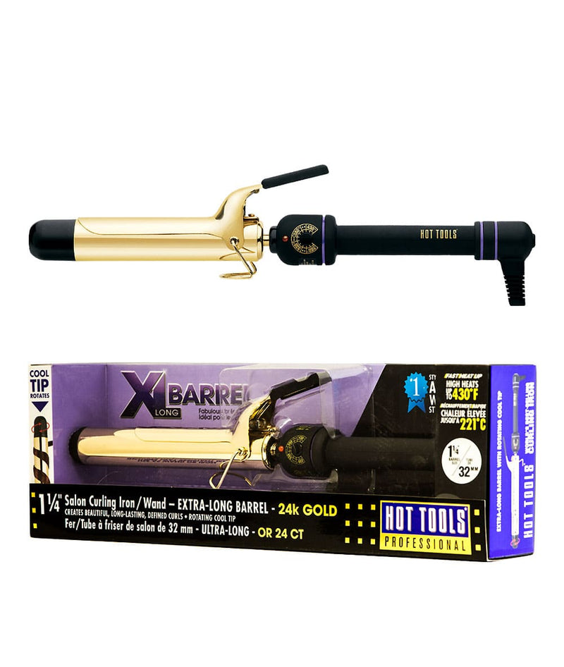Hot Tools Salon Curling Iron/Wand - Extra-Long Barrel 24K Gold 1-1/4" 